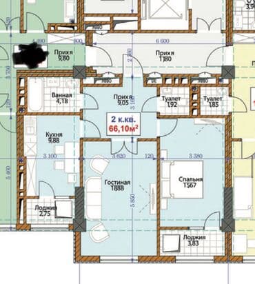 сдам квартиру на длительный срок: 2 бөлмө, 66 м², Элитка, 14 кабат, ПСО (өзү оңдоп түзөтүп бүтүү үчүн) — 3