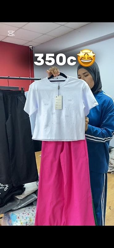 биксы стиль одежды: Детский комплект из футболки и широких брюк. 8-12 лет - Футболка — 4