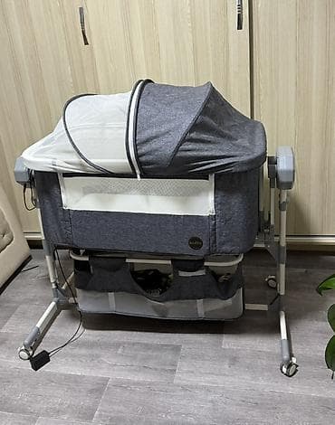 Стульчики для кормления: Детская приставная кроватка, С колесиками, цвет - Серый — 1