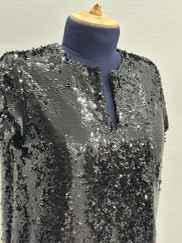 платье с пайетками большого размера: Вечернее платье, Коктейльное, С рукавами, С пайетками, L — 1