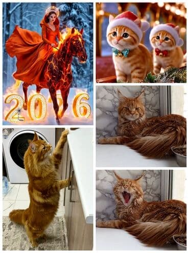 Кошки: Вязка: Мейн-кун, Мальчик, 1 год, С прививками, Красный — 1