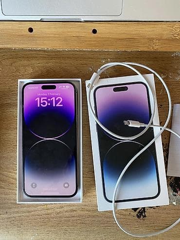 macbook 2014: IPhone 14 Pro, Б/у, 256 ГБ, Deep Purple, Защитное стекло, Чехол, Коробка, 84 % — 1