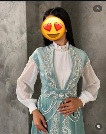 Прокат одежды: Вечернее платье, А-силуэт, Длинная модель, Велюр, С рукавами, Камни, M — 7