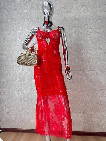 Жеке буюмдар: Платье вечернее/торжественное из прозрачного кружева и сетки, длина — 2