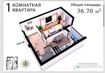 1 bedroom: 1 комната, 36 м², Элитка, 2 этаж, Дизайнерский ремонт — 4