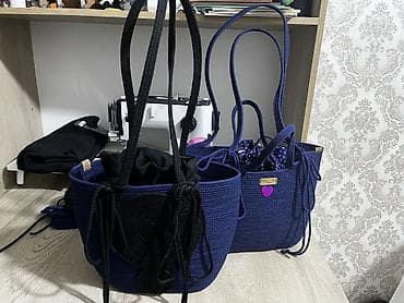 шоппер сумка фото: Сумка-тоут из шнура, цвет темно‑синий. Особенности: - Ручная работа — 3