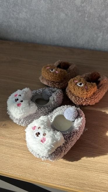 Детские плюшевые пинетки с мордочками медвежат с антискользящей