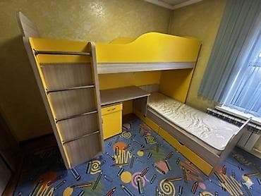 study table: Двухъярусная детская кровать, ЛДСП, цвет - Желтый — 2