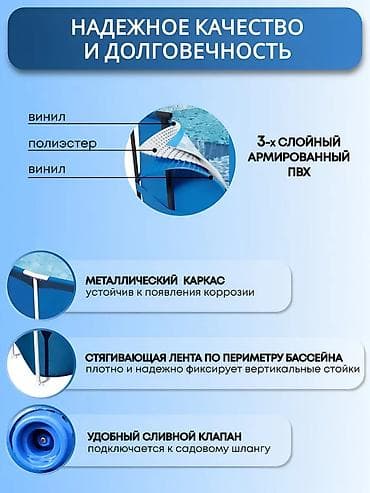 Спорт и отдых: 💦 КАРКАСНЫЙ БАССЕЙН 221×150 СМ 🏡 Для дома и дачи 👶 Безопасная глубина — 4