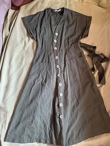 Повседневное платье, Турция, Лето, Лен, Платье-рубашка, M