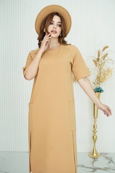 трикотажные платья для полных женщин: Күнүмдүк көйнөк, Made in KG, Жай, Узун модель, Трикотаж, XL (EU 42) — 1
