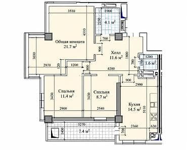 seven: 3 комнаты, 82 м², Технопарк Элитка, 3 этаж, ПСО (под самоотделку) — 2