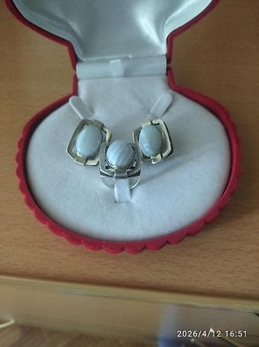 adidas smith: Комплект украшений с голубыми камнями: серьги + кольцо. Серебро 925 — 3