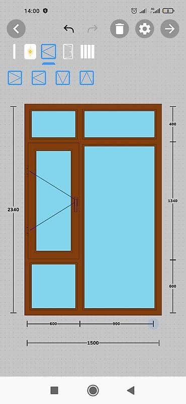 модульный стол: Панорамный ПВХ-блок 1500×2340 мм с верхними фрамугами - Общая ширина — 1
