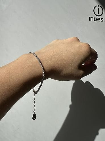 серьги 375: Браслет из серебристых гранёных бусин. - Материал: металлические — 4