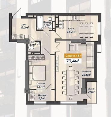 аренда квартир б: 2 комнаты, 80 м², Элитка, 5 этаж, Готовая ПСО (под самоотделку) — 8