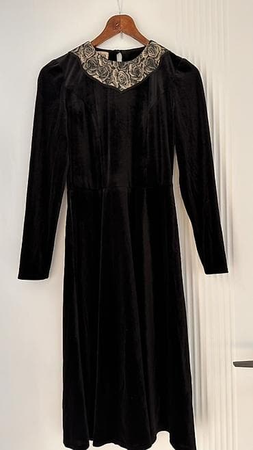 панбархат платье: Вечернее платье, А-силуэт, Длинная модель, Велюр, С рукавами, S — 1