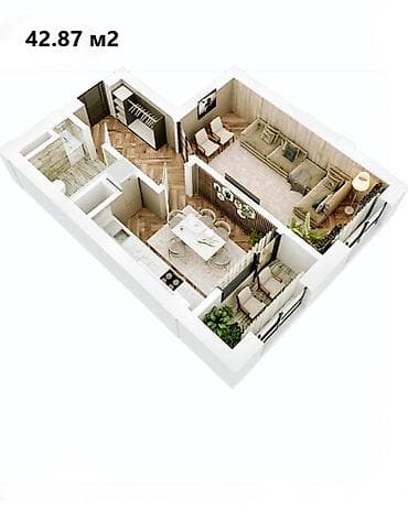 квартиры мкр кок жар: 1 комната, 43 м², Элитка, 1 этаж, Готовая ПСО (под самоотделку) — 3