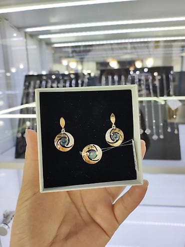 Серебряный Комплект с камнями Мистик Серебро напыление золото 925