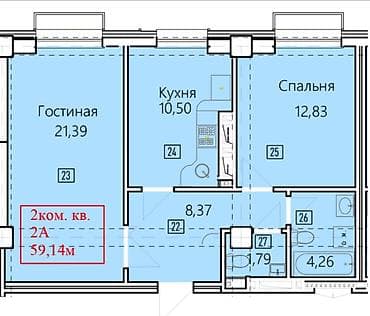 house: 2 комнаты, 59 м², Элитка, 5 этаж, Готовая ПСО (под самоотделку) — 2