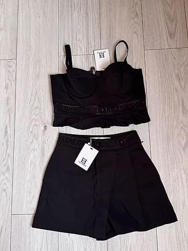 second hand: Комплект женской одежды, черный цвет, 2 предмета: - Укороченный — 1