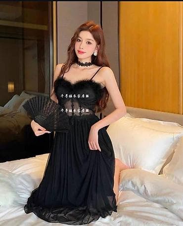 amber elixir: Женский комплект для дома/сна из шифона с перьевым декором - — 3