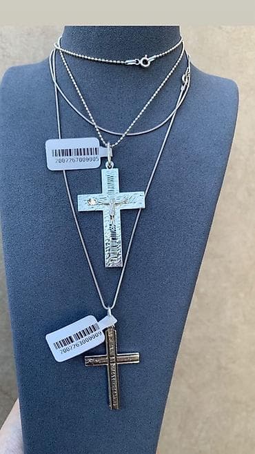 серебряный крест: Кулон, Проба 925, Опал, Унисекс, Форма: Крестик — 2