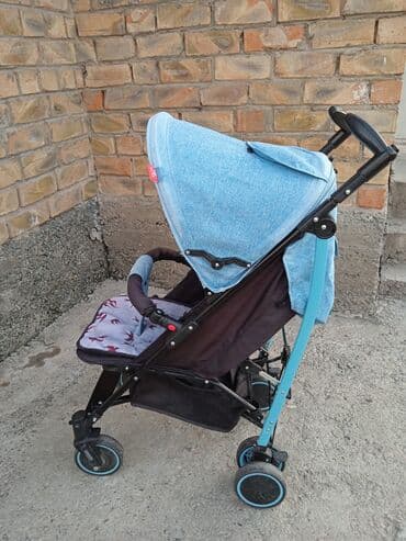 купить колеса на коляску бу: Коляска, цвет - Голубой, Б/у — 4