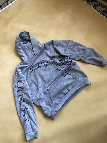 кофта летучая мышь: Серый худи с принтом - Цвет: меланжевый серый - Дизайн: черная — 3