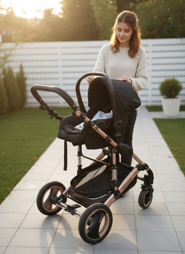 трехколесные велосипеды: Коляска, цвет - Черный, Б/у — 1