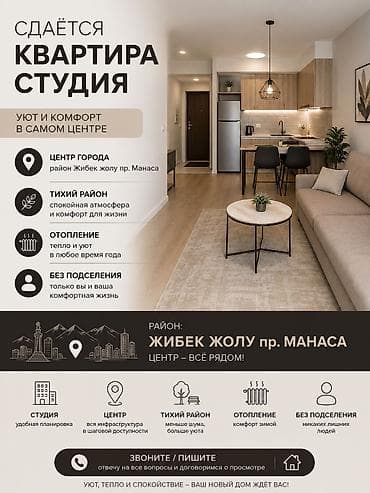 квартира манаса: Студия, С мебелью полностью — 1