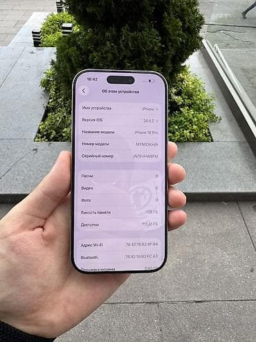 IPhone 16 Pro, Б/у, 128 ГБ, Natural Titanium, Зарядное устройство, Защитное стекло, Чехол, 89 % — 2