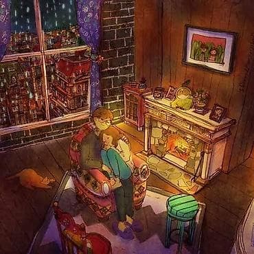 камин дом: Картина/иллюстрация «Уютный вечер у камина» - Жанр: домашний уют — 1