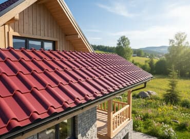 металочерепицы: Металлочерепица красного цвета, имитирующая традиционную керамическую — 1