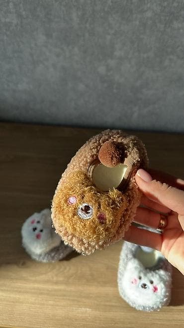 мишка форма: Детские плюшевые пинетки с мордочками медвежат - Мягкий, ворсистый — 3