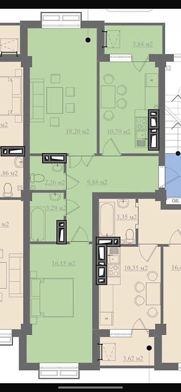 квартира ак босго: 2 комнаты, 64 м², Элитка, 7 этаж, Готовая ПСО (под самоотделку) — 1