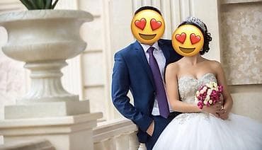 бальные платье: Свадебное платье, Со шлейфом, Фатин, Пышное, Пайетки, Б/у — 2