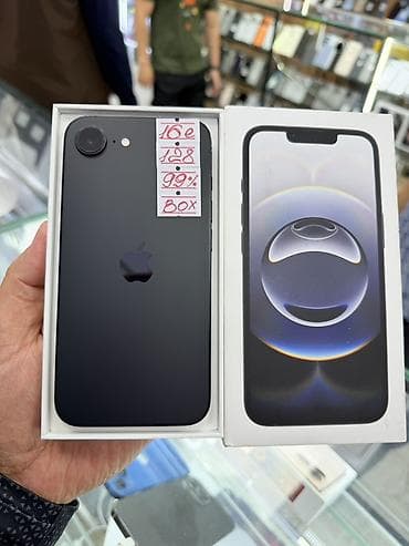 iphone osh: IPhone 16e, Б/у, 128 ГБ, Черный, Коробка, 99 % — 1