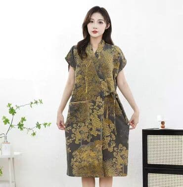 белая ночная сорочка: Халат, Муслин, Китай, 4XL — 4