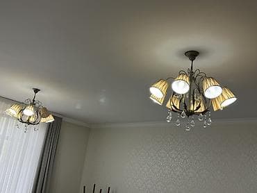 Үй жана бакча: Классическая потолочная люстра с абажурами и хрусталём - Тип — 2