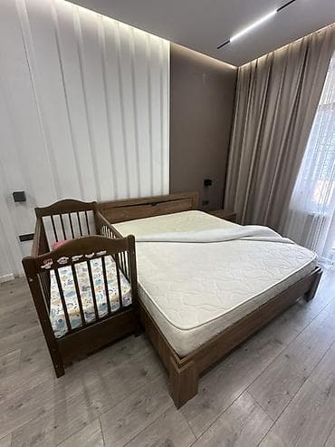 sofa bed: Двуспальная кровать из массива/ЛДСП под дерево с высоким изголовьем + — 1