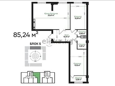 artwin: 3 комнаты, 85 м², Элитка, 5 этаж, ПСО (под самоотделку) — 3