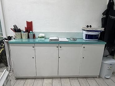 предметы интерьера: Комплект офисной мебели, Б/у, Полка, Тумба, Шкаф, Самовывоз, цвет - Голубой — 2