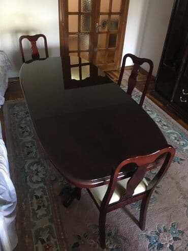 стеклянный обеденный стол: Стол для зала, Б/у, Не раскладной, Овальная — 4