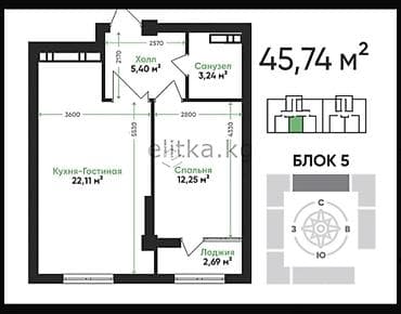 64: 2 комнаты, 45 м², Элитка, 9 этаж, Дизайнерский ремонт — 2
