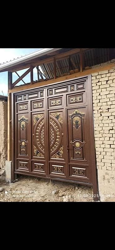 Үй жана бакча: Металлические уличные ворота с калиткой и декоративной надставкой - — 8