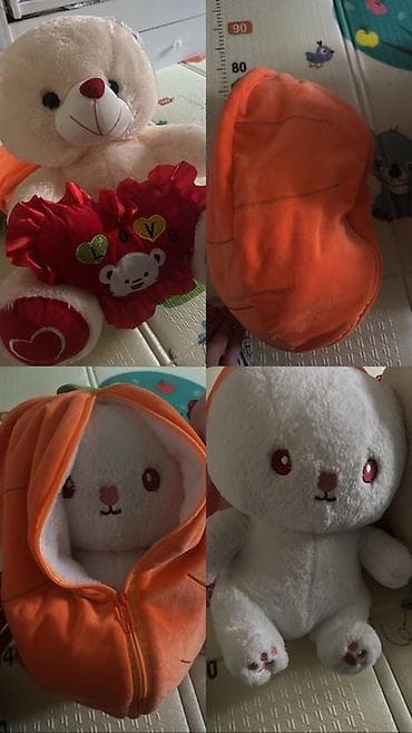 корейские вещи: Мягкая игрушка-зайка с комплектом аксессуаров. - Белый плюшевый — 1