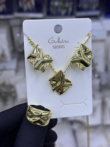 золото комплект: Комплект украшений Gullina 585RG — колье, серьги и кольцо. - — 4