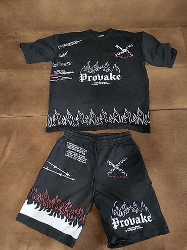 Комплект уличной одежды Provake: футболка + шорты - Цвет: черный с at lalafo.kg Комплект уличной одежды Provake: футболка + шорты - Цвет: черный с