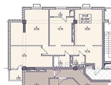 Квартиры: 3 комнаты, 97 м², Пишпек Элитка, 9 этаж, ПСО (под самоотделку) — 6